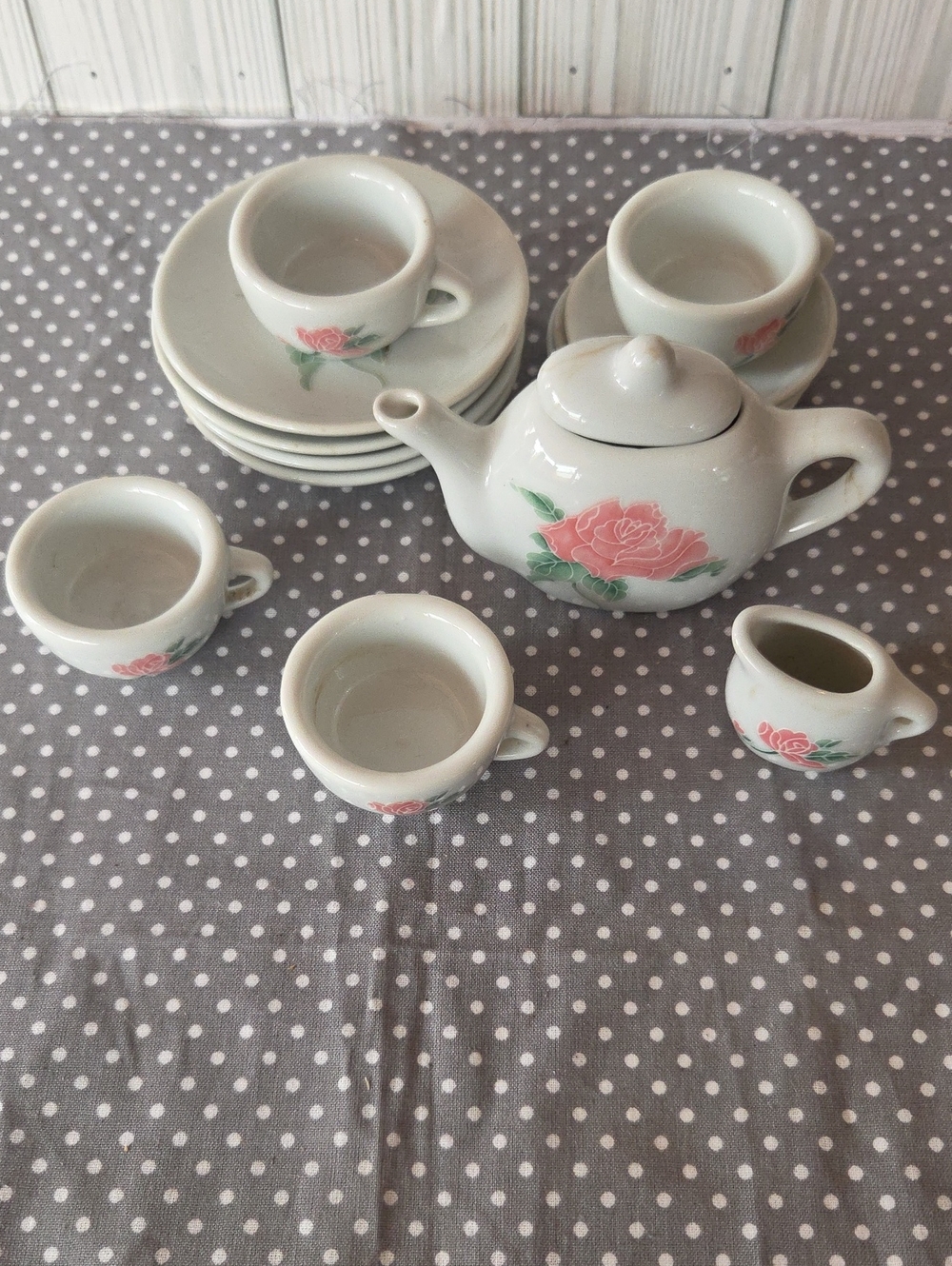 Porcelain Mini Tea Set with Pink Rose Pattern